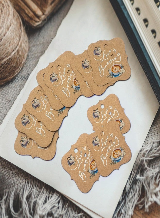 Summer-Ray.com Summer-Ray 50pcs Love is Brewing Gift Tags Perfect for Wedding, Bridal Shower, Coffee Theme Party (Square Brown Kraft - Love is Brewing) - Image 2